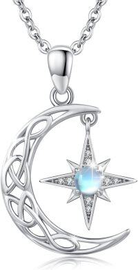 wholesale 925 Sterling Silver Moonstone Star & Crescent Moon Pendant Necklace for Women - Celtic s-star