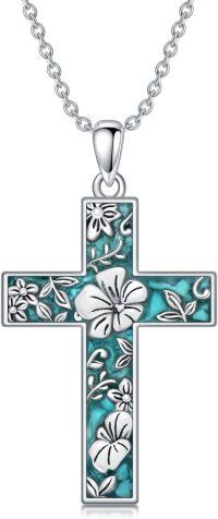 wholesale  Sterling Silver Turquoise Cross Necklace with Birth Flower Pendant -September