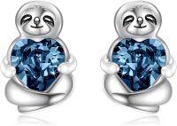 wholesale 925 Sterling Silver Pink Heart Sloth Stud Earrings - Birthday Gifts for Women-Dark Blue