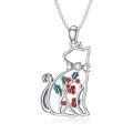 wholesale 925 Sterling Silver Labradorite Gemstone Christmas Holly Berry Cat Pendant Necklace for Women-0-0