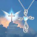 wholesale 925 Sterling Silver Heart-Shaped Moonstone & Turquoise Cross Pendant Necklace for Women and Girls-0-6