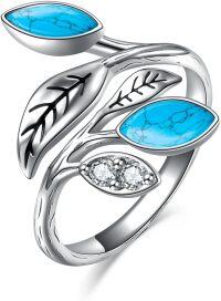 wholesale Sterling Silver CZ Chakra Tree Leaf Adjustable Ring (6 9 ) Holiday Gift-12-Turquoise Ring