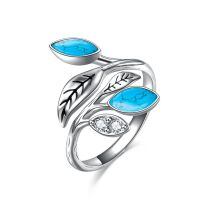 wholesale 925 Sterling Silver CZ Chakra Tree Leaf Adjustable Ring (6 9 ) Holiday Gift-12-Turquoise Ring