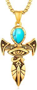 wholesale Gold Turquoise 925 Sterling Silver Scarab Eye Of Horus Ankhs Pendant Necklace Ancient Egypt s for Women Men 24 Chain Length-0-0
