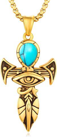 wholesale Gold Turquoise 925 Sterling Silver Scarab Eye Of Horus Ankhs Pendant Necklace Ancient Egypt s for Women Men 24 Chain Length-Eye Of Horus-Turquoise