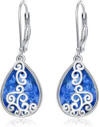 wholesale 925 Sterling Silver Colorful Dainty Drop Earrings for Women, Hypoallergenic Trendy Water Droplet Design Ear Crawlers, Gift for Her-sapphire