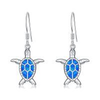 wholesale 925 Sterling Silver Blue Opal Turtle Dangle Drop Earring Beach  for Women Girls-Turtle
