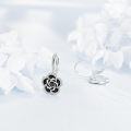 wholesale 925 Sterling Silver Black Enamel & Cubic Zirconia Floral Drop Dangle Lever Back Earrings for Women Gifts 43mm x 8 mm-0-4