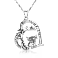 wholesale 925 Sterling Silver Highland Cow & Celtic Tree Of Life Pendant Necklaces For Women-Highland Cow Heart Necklace