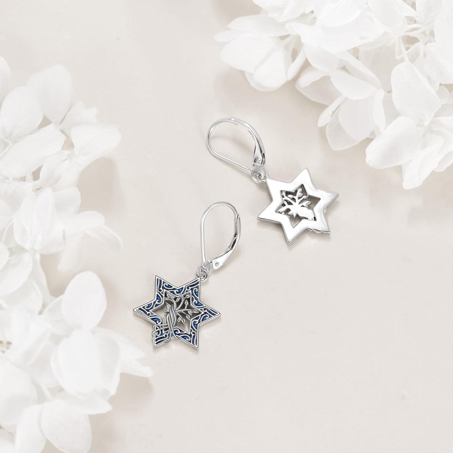 925 Sterling Silver Blue Enamel Star of David Dangle Earrings for Women Mothers Day GiftÓÌÌ«½ÌÊÎÆ·Ä¸Ç×½ÚÀñÎï-0-3