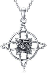 wholesale 925 Sterling Silver Rose Triple Moon Goddess Pendant Necklace for Women Men Christmas -Silver