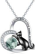 wholesale 925 Sterling Silver Heart-Shaped Green Stone Cat Pendant Necklaces - I Love You to the Moon and Back  for Her-0-0