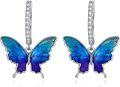 wholesale 925 Sterling Silver Blue Enamel Butterfly Drop Huggies Earings for Women - 6 Designs-0-0
