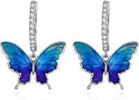 wholesale 925 Sterling Silver Blue Enamel Butterfly Drop Huggies Earings for Women - 6 Designs-Blue Butterfly Earrings