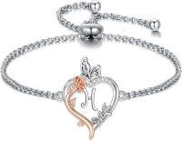 wholesale TOUPOP Rose Heart Bracelet For Women Sterling Silver Butterfly Initial H Letter Link Bracelet Anniversary Birthday Christmas Jewelry Gifts For Her Wife Girlfriend, Large -undefined