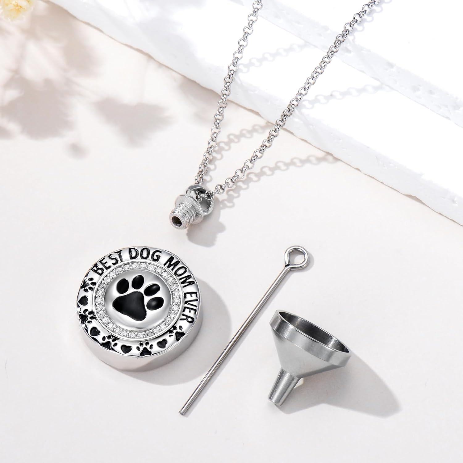 Sterling Silver Paw Print Pendant Pet Ashes Necklace-0-4