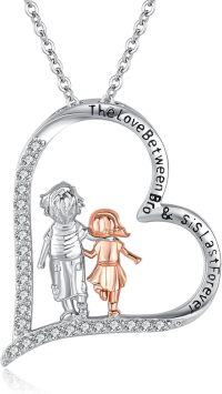 wholesale 925 Sterling Silver Sis & Bro Love Forever Heart Pendant Necklace Gifts for Women-C-Big Brother Litter Sister