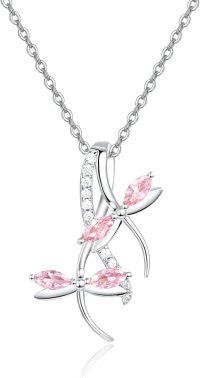 wholesale 925 Sterling Silver Pink Crystal Butterfly Pendant Necklace with Extender Chain (34)-Pink Tourmaline