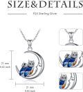 wholesale 925 Sterling Silver Blue Enamel Moon Owls Pendant Necklace for Women Girls-0-4