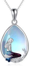 wholesale 925 Sterling Silver Teardrop Moonstone Mermaid Pendant Necklace for Women and Girls-0-0