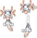 wholesale 925 Sterling Silver Axolotl Stud Earrings with Rose Gold Accents - Adorable Gift for Her-0-0