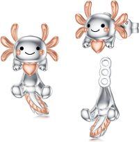 wholesale 925 Sterling Silver Axolotl Stud Earrings with Rose Gold Accents - Adorable Gift for Her-02-Axolotl