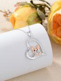 wholesale 925 Sterling Silver Corgi in Heart Pendant Necklace for Women - Cute Animal -0-3