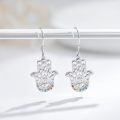 wholesale 925 Sterling Silver Hamsa Hand Evil Eye Drop Earrings Multicolor Zircon Platinum Plated Jewelry-0-1