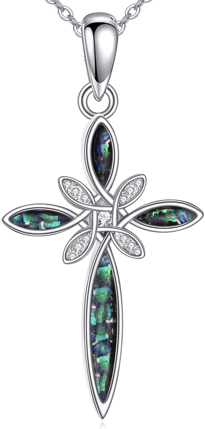  Sterling Silver Abalone Celtic Cross Pendant Necklace Religious Jewelry Gifts ( )-Celtic Knot Cross