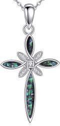 wholesale 925 Sterling Silver Abalone Shell Celtic Cross Pendant Necklace for Women Girls Christian-0-0