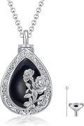 wholesale 925 Sterling Silver Teardrop Black Onyx Hummingbird & Roses Keepsake Pendant Ash Holder Memorial Jewelry with Funnel and Fill Tool for Women Girls (Black)-0-0