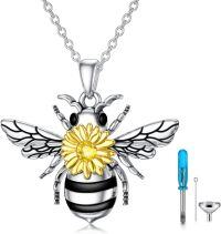 wholesale 925 Sterling Silver Sunflower Honeybee Cremation Keepsake Pendant Necklace for Ashes with Chain and Funnel Set-16-Bee Urn A