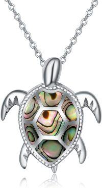 wholesale 925 Sterling Silver & Abalone Sea Turtle Necklace - Hypoallergenic Jewelry Gift for Women-3-Natural Abalone- C