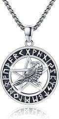 wholesale 925 Sterling Silver Norse Raven Pentagram Runes Pendant Necklace Viking  for Men Women-0-0