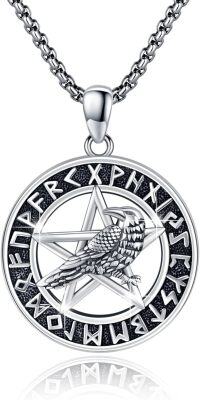 wholesale 925 Sterling Silver Norse Raven Pentagram Runes Pendant Necklace Viking  for Men Women-B-Pentagram Rune Raven
