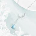 wholesale 925 Sterling Silver Wave Pendant Necklace With Blue Teardrop Stone-0-3