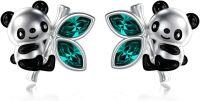 wholesale 925 Sterling Silver Green Austrian Crystal Butterfly Panda Stud Earrings-01_Panda
