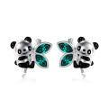 wholesale 925 Sterling Silver Green Austrian Crystal Butterfly Panda Stud Earrings-0-0