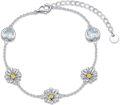 wholesale 925 Sterling Silver Daisy Flower Heart Stone Adjustable Bracelet Gift for Women Girl-0-0