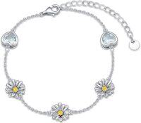 wholesale 925 Sterling Silver Daisy Flower Heart Stone Adjustable Bracelet Gift for Women Girl-04-Flower