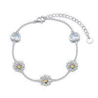wholesale 925 Sterling Silver Daisy Flower Heart Stone Adjustable Bracelet Gift for Women Girl-04-Flower