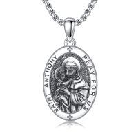 wholesale 925 Sterling Silver Saint Anthony Pray For Us Oval Medal Pendant Necklace-E-St Anthony Necklace A