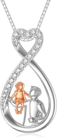 wholesale 925 Sterling Silver Infinity Love Heart Mother & Child Family Pendant Necklace with Cubic Zirconia and Rose Gold Accents (30cm + Extender)-Infinity-Father Daughter Necklace