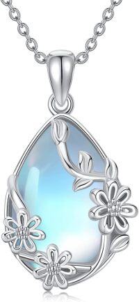 wholesale 925 Sterling Silver Blue Moonstone Flower Drop Pendant Necklace for Women Girls-Daisy