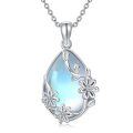wholesale 925 Sterling Silver Blue Moonstone Flower Drop Pendant Necklace for Women Girls-0-0
