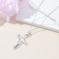 wholesale 925 Sterling Silver Cross Pendant Necklace With Pink Cubic Zirconia Platinum Plated For Women-0-4