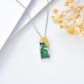 wholesale 925 Sterling Silver Green Created Emerald Sunflower Tulip Lotus Pendant Necklace-0-2