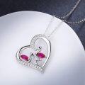 wholesale 925 Sterling Silver Pink CZ Flamingos in Heart Pendant Necklace-0-5