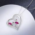 wholesale 925 Sterling Silver Pink CZ Flamingos in Heart Pendant Necklace-0-5