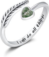 wholesale 925 Sterling Silver Turquoise Moss Agate Feather Adjustable Western Thumb Ring Vintage Jewelry Gift-I can do all things-Agate